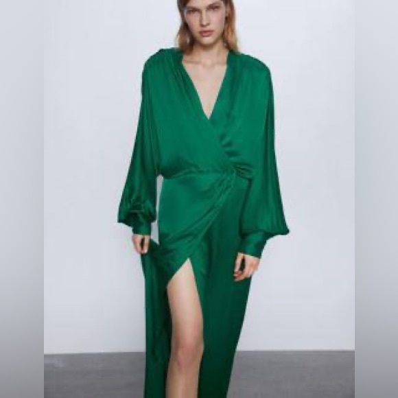 Zara Satin Effect Green Dress- Size M- NWT - Picture 3 of 4